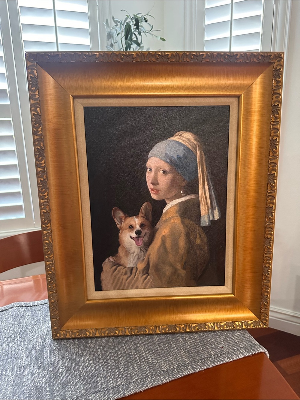 16x22”Girl with a Pearl Earring” by Johannes Vermeer’s with a corgie painting